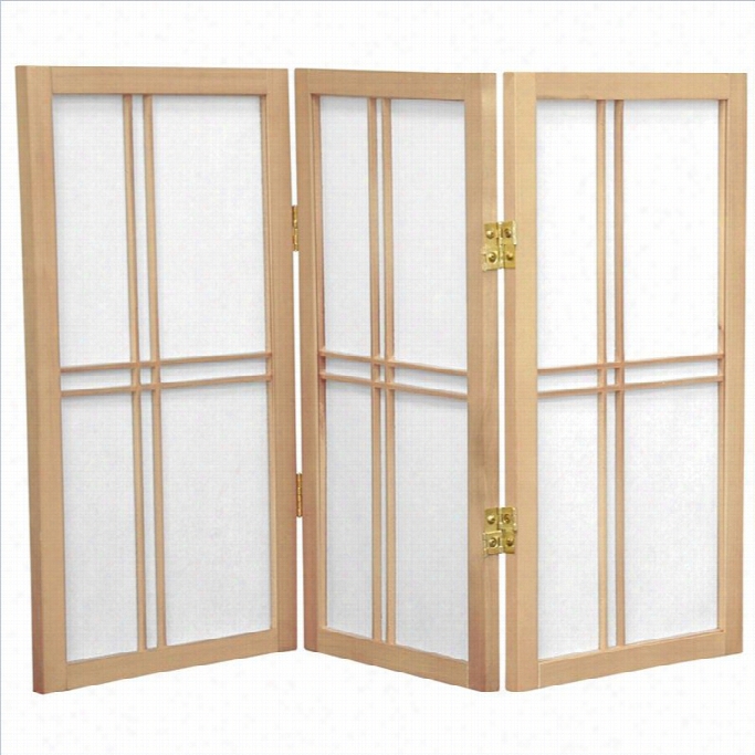 Oriental Desktop Double Cross 3 Panels Shoji Screen In Natural