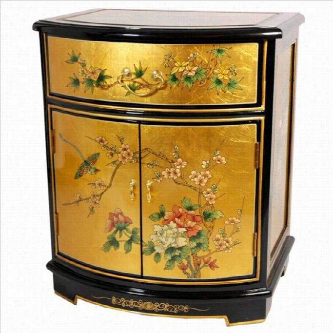 Oriental Furrniture Gold Leaf Round Front Shoe Cabinef In Gold Leaf