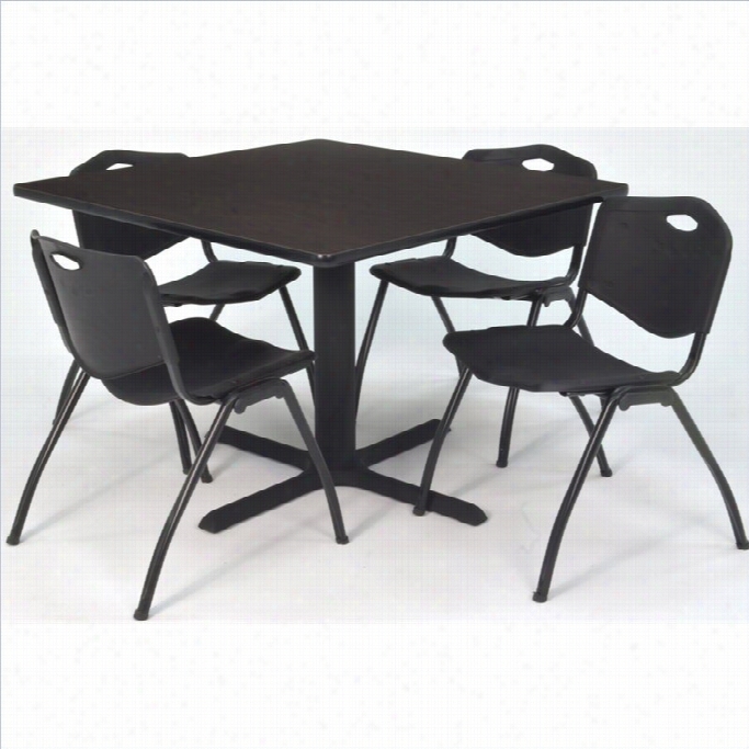 Regency Square Lunhc Table And 4 Black M Stack Chairs In Mocha Walnut