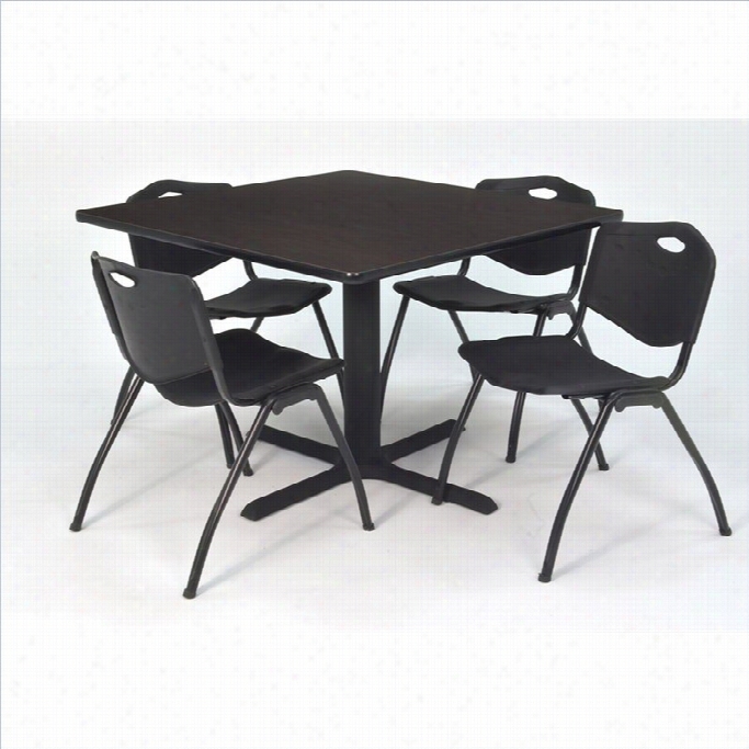 Regency Square Table Wit 4 M Stack Chairs In Mocha Walnut And Black