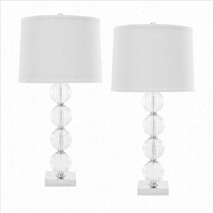 Safavieh Emma 4 Gkass Ball Ta Ble Lamp And White Print Shade (set Of 2)