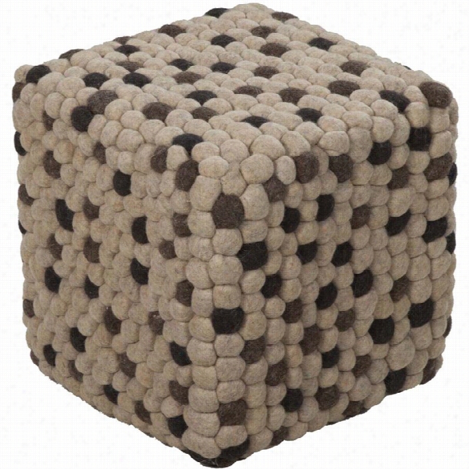 Surya Wool Cueb Pouf Ottoman In Ivory And Charcoal