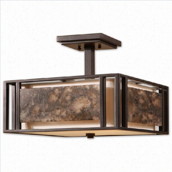 Uttermost Quarry 3 Light Marble Semi Flush Mount In Rubbed Bronze