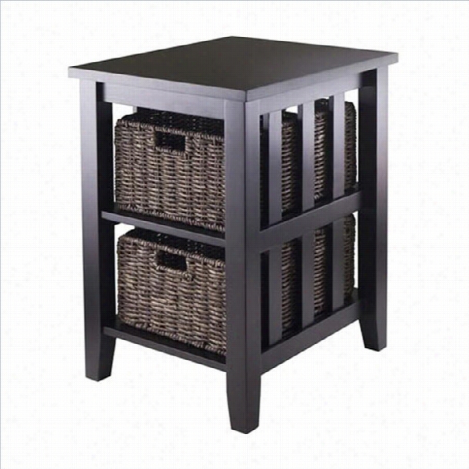 Winsome Morris Side Table With Twwo Foldable Baskets In Espresso