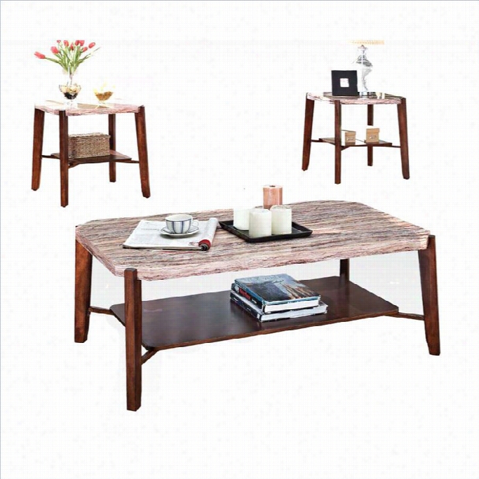 Acmme Furniture Nadav  3 Piece Square Faux Marble Top  Coffee Table Set