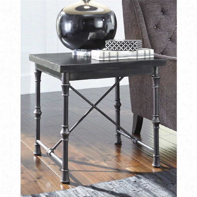 Ashley Ballkr Metal Equality End Table In Pewter