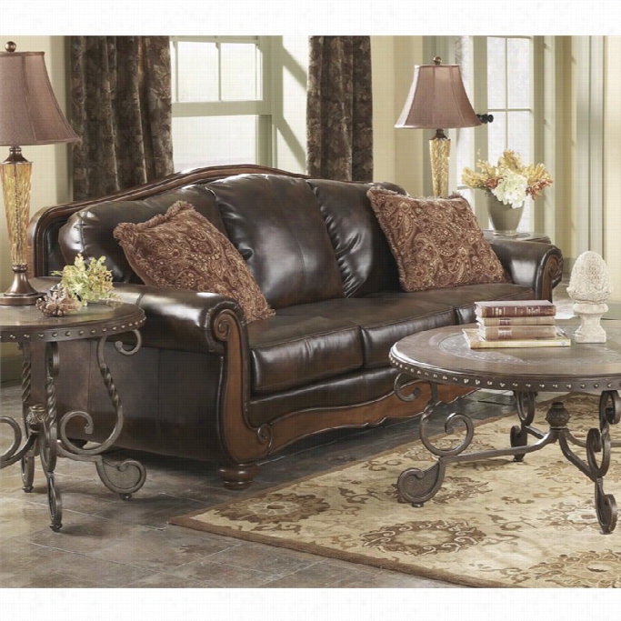 Ashley Barcelona Faux Leather Sofa In Antique