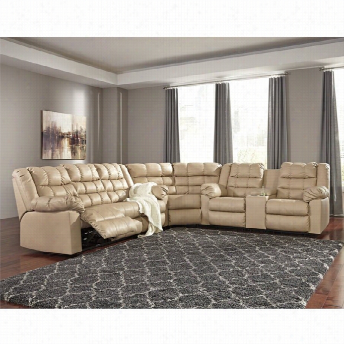 Ashley Brolayne 3 Piece Leather Reclinign Sectional In Beige