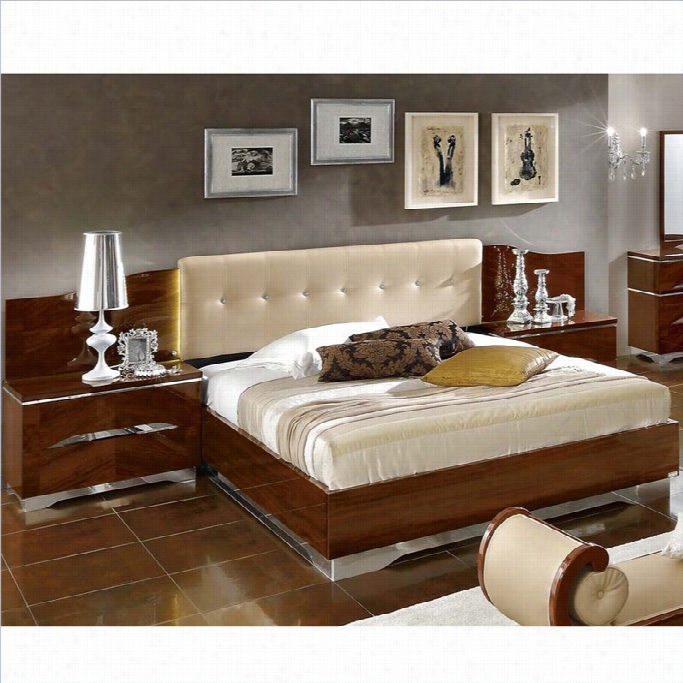 Camelgroup Matrix Maxi Quadri Bed With Lights In Beige And Dark Walnut