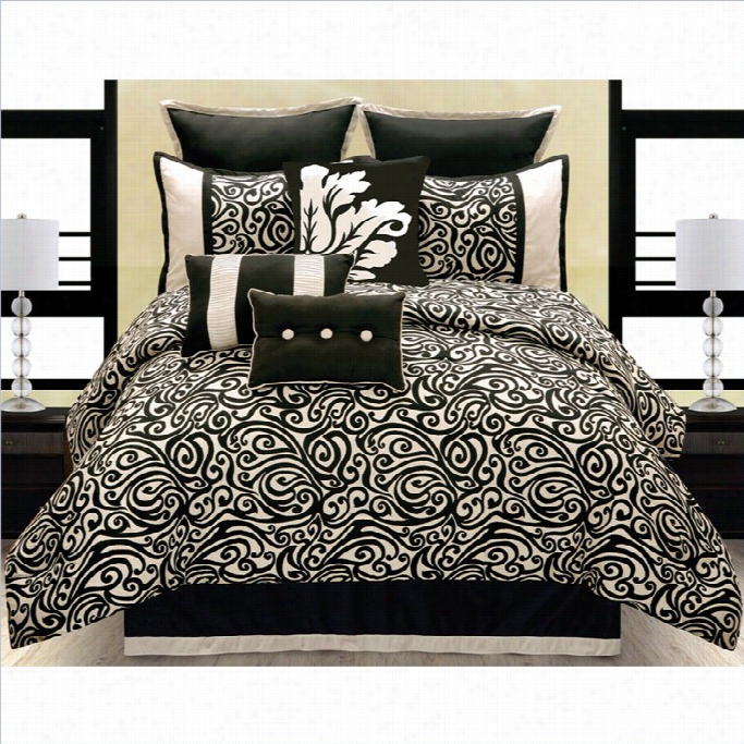 Carirngton 9 Or 10  Piece Comforter Set In Black And Ivoy-10 Piece King