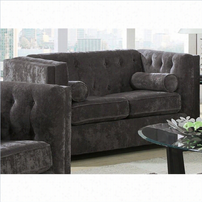 Coaaster Alexis Transitional Microvdlvet Love Seat In Charcoal