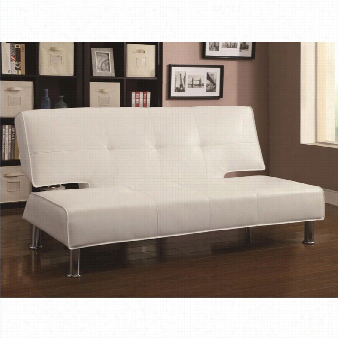 Coaster Silky  Faux Leather Convertible Armless Sofa Bed In White