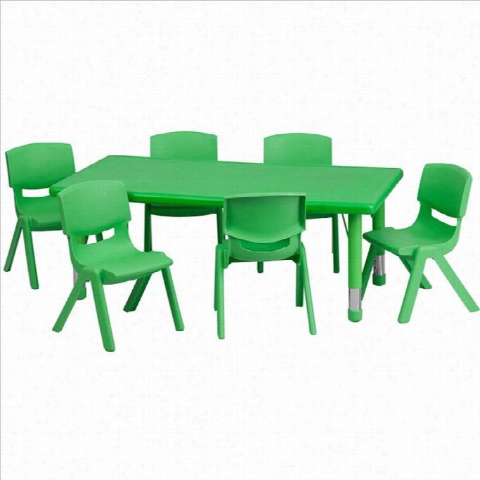 Flash Furnituree 7 Piece Rectangular Activiyy Table Set In Green