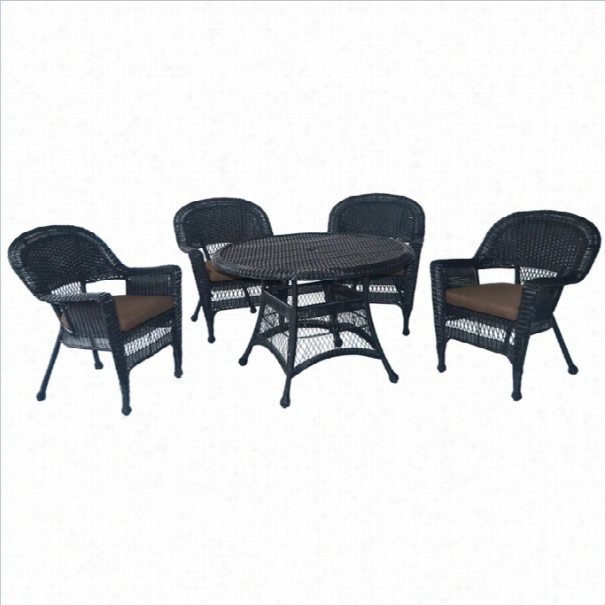 Jeco 5 Piece Wic Ker Patio Dining Set In Black Annd Brown
