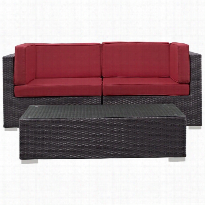 Modway Camfora 3 Piece Outdoor Osfa Set In Espresso And Red