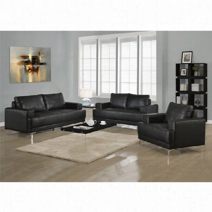 Monarch 3 Piece Leather Sofa Set In Black