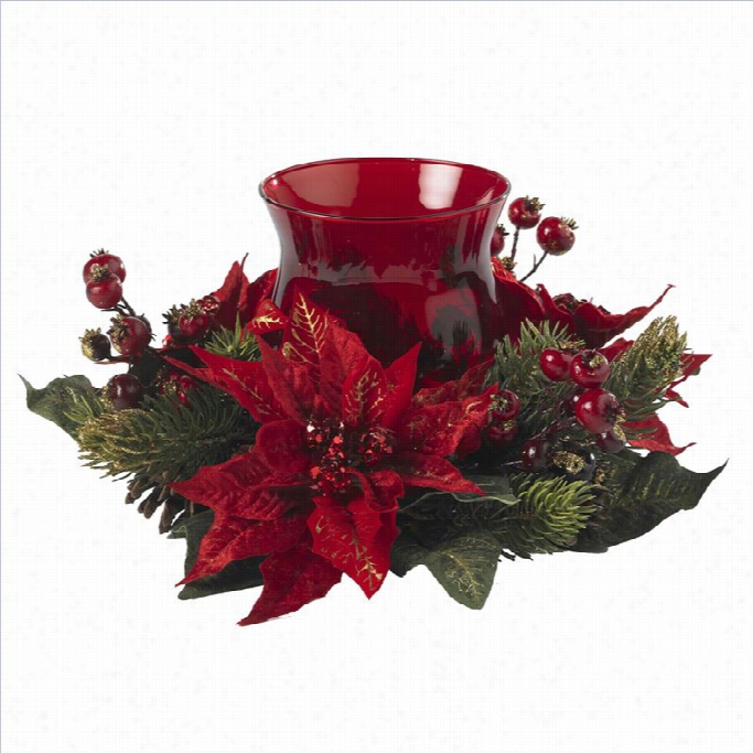 Nearly Natural Poinsettia Nad Berry Candleabrum In Red