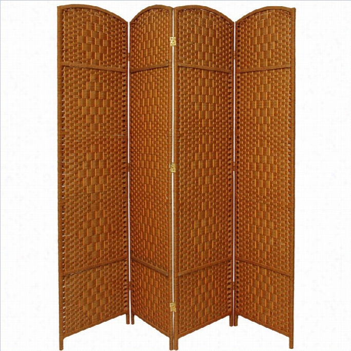 Oriemtal Diamond  Weave Room Divider With 4 Panel In Dark Beige