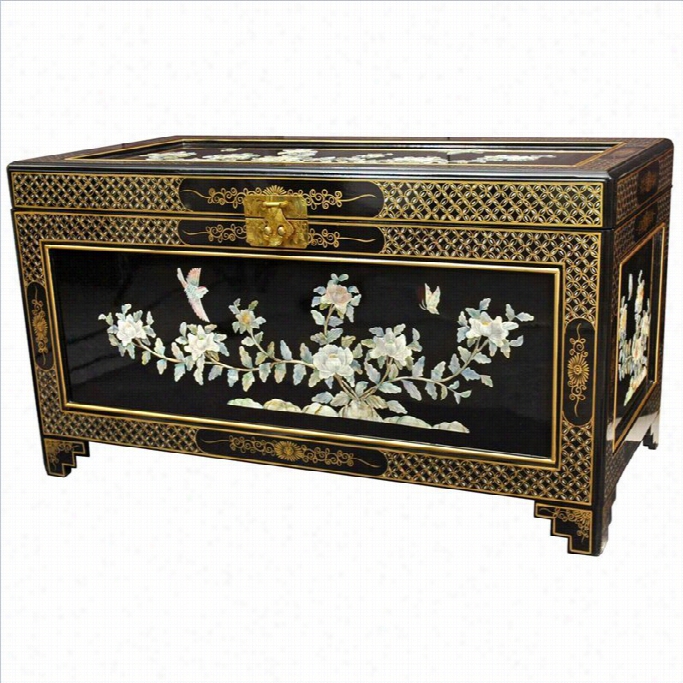 Oriental Furnigure Birds And Flowers Trunk In Black