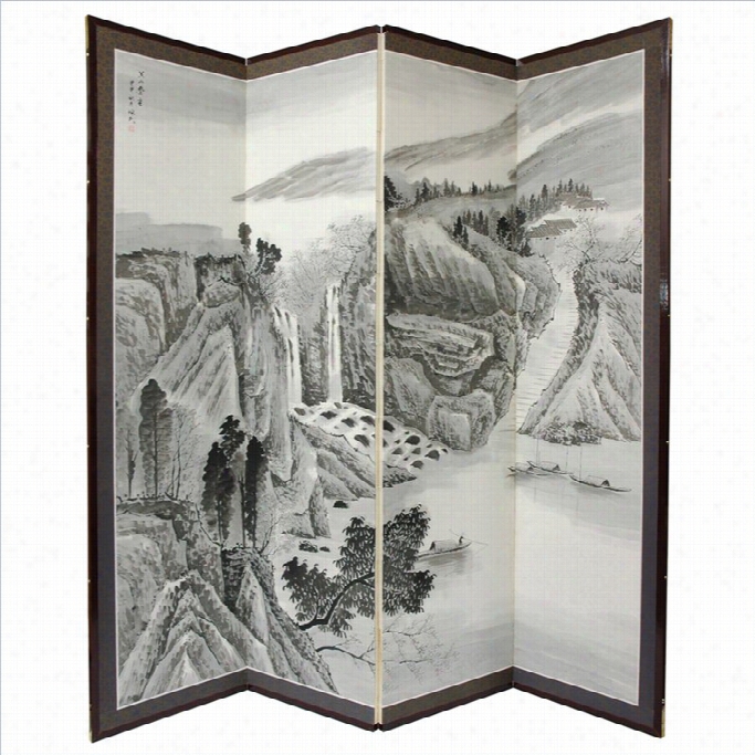 Oriental Misty Mountain Roon Divider In Black And White