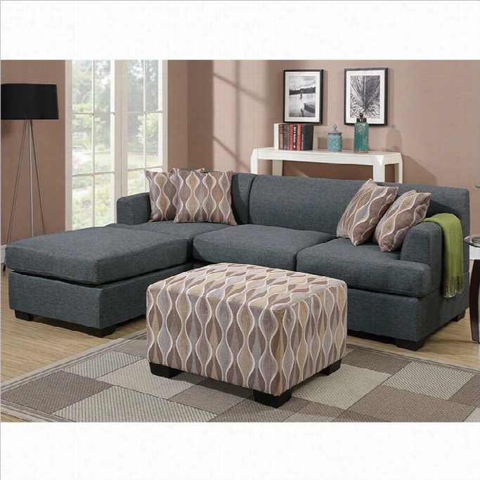 Poundex Bobkona Winfred 2 Piece Reversible Sectional Couch In Blue Gray