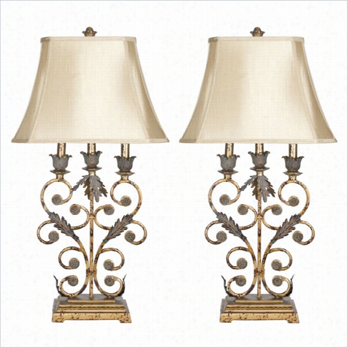 Safavieh Table Lamp In Gold  With Beige Shade (set Of 2)