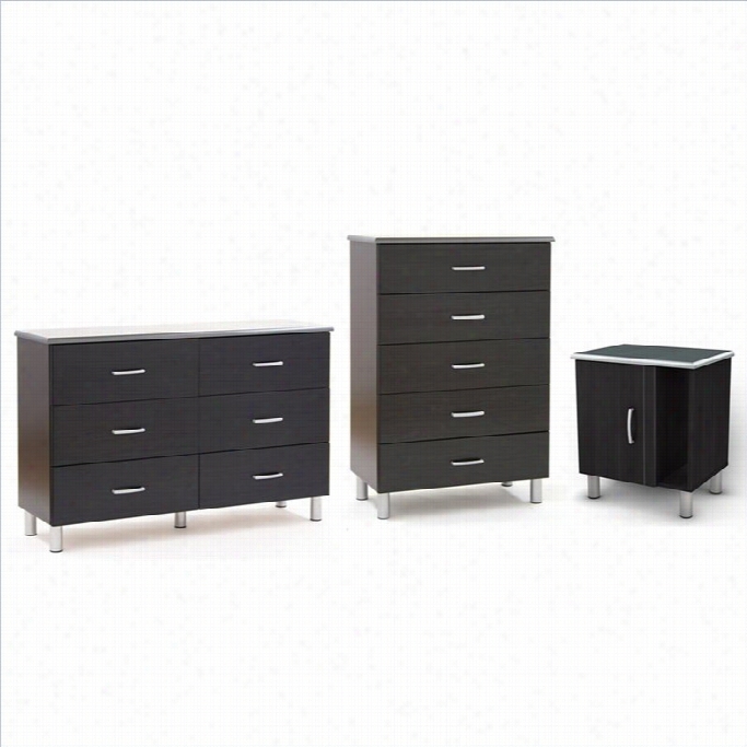 South Shorre Cosmos Dresser Wi T Hchest And  Nightstand Set I Black Onyx/charcoal