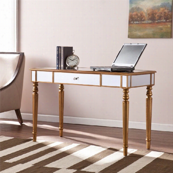 Southern Enterprises Brandliyn Mirrored Desk In Champagne Gold