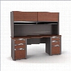 Bestar Connexion Credenza and Hutch with 2 Assembled Pedestals in Bordeaux