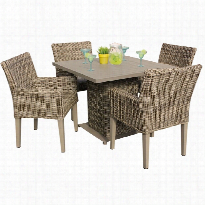 Tkc Cape Cod Suit 5 Drama Wicker Patio Ddining Set In Vintage Stone