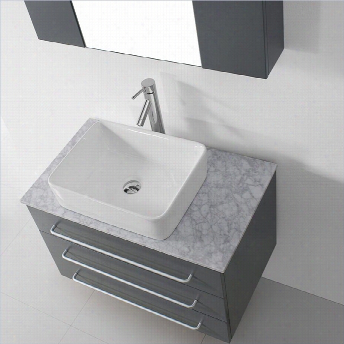 Virtu Usa Ivy 33  White Marble Single Bathroomm Van1ty Caninet Set In Ray