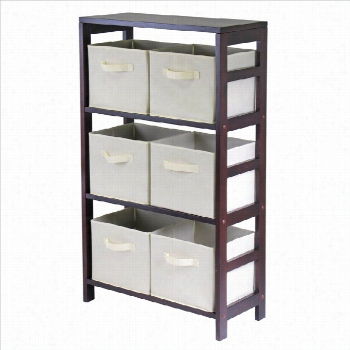 Winsome Leo 3-section Wdie Storage Shelf With 6 Foldable Beige Baaskets