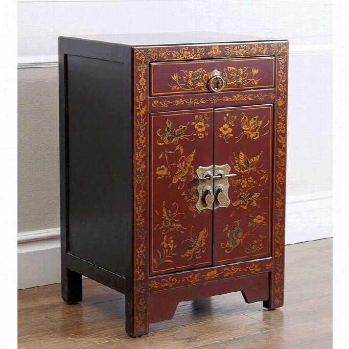 Abbyson Lviing Antique Asian Buttterfly Accent Chest In Red