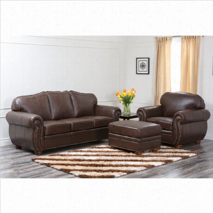 Abbyson  Living Pearla 3 Piece Leather Sofa Set In Dark Truffle