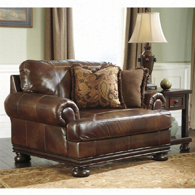 Ashley Furniiture Hutcherson Leather Accent Chair And A Half In Haress