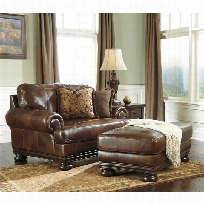 Ashley Furntiure Hutcherson Leather Accent Chaair And Ottoman