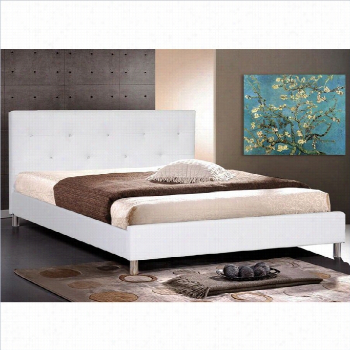 Baxton Studio Barbara King Platform Bed Withh Crystal Butto Tufting In White