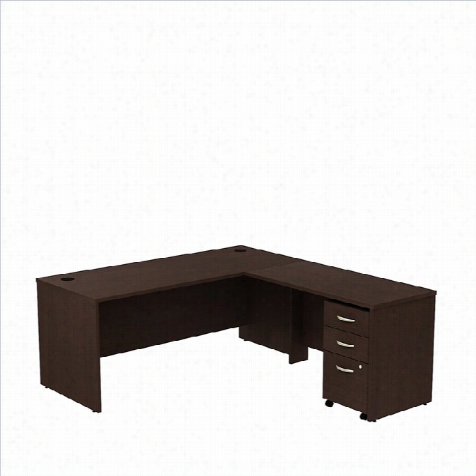 Bush Bbf Series C 72wx30d L-desk With 3dwr Mobile Pedestal In Mocha Cherry