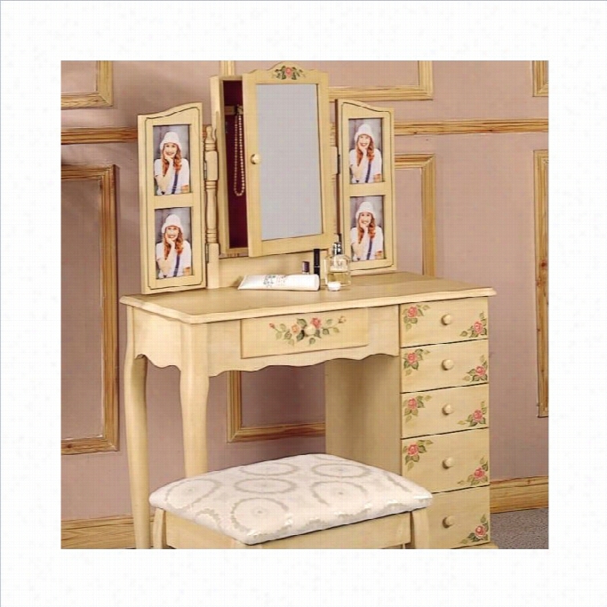 Coaster Hand Painted Wo Od Makeup Vanity Table Set With Mirror In Ivory