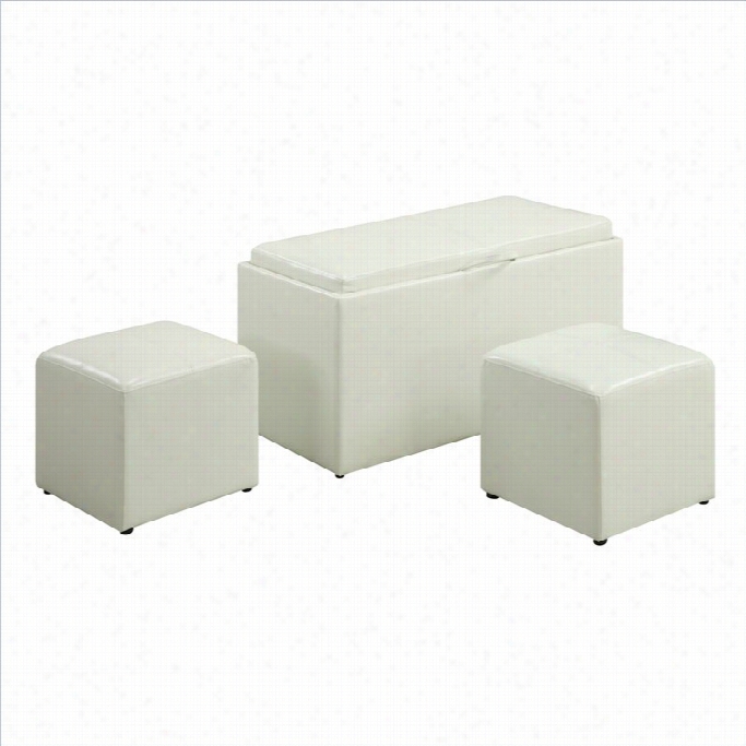 Convenieence Concepts Designs4comfort Sheridan Storage Bench With 2 Side Ottomans - White