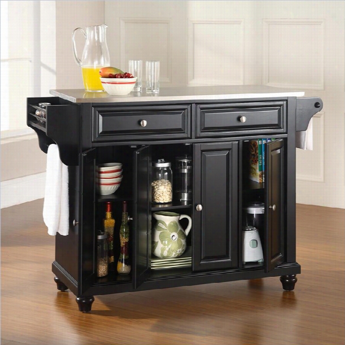 Crosley Furniture Cambridge Stainless Steel Top Kitchen Island In  Black Finish