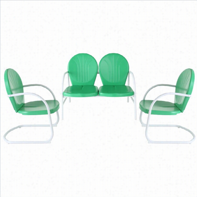 Crosley Griffith 3 Metal Outdoor Seating Set In Grasshopper Green