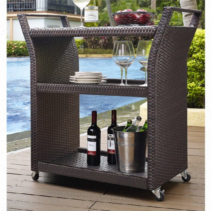 Crosley Palm Harbor Outdoor Wicker Bar Cart In Black