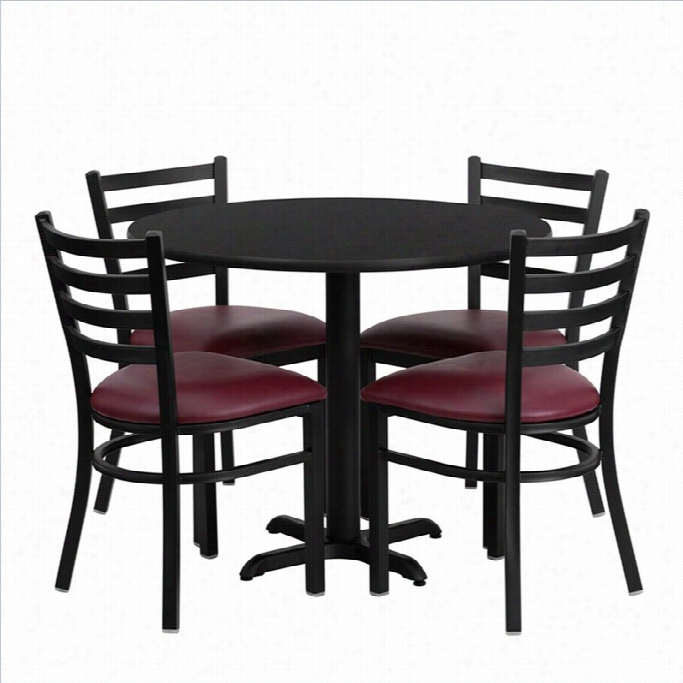 Flash Furnithre 5 Piece Laminate Tablle Set In Black And Burgundy