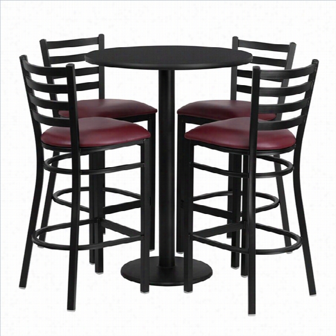 Flash Furniture 5 Piece Round Table Set In Bllack And Burgundy