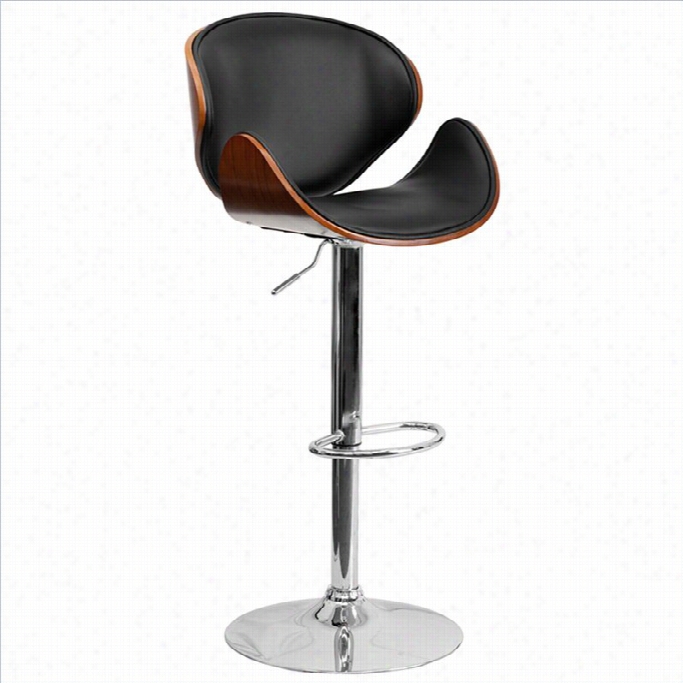 Flash Furniture Adjustable  Bar Stool With C Urved Seat N Walnu T