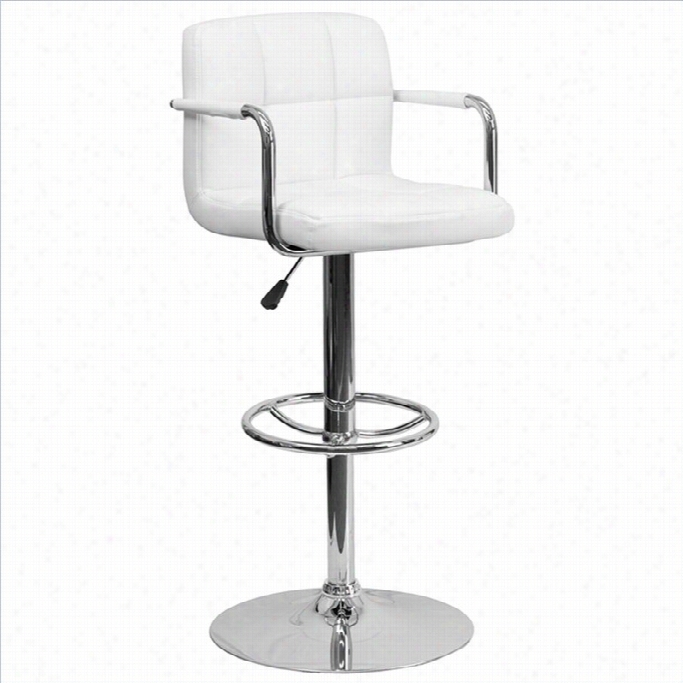 Flash Furniture Quilted Adjustable  Bar Stool With Arms In White