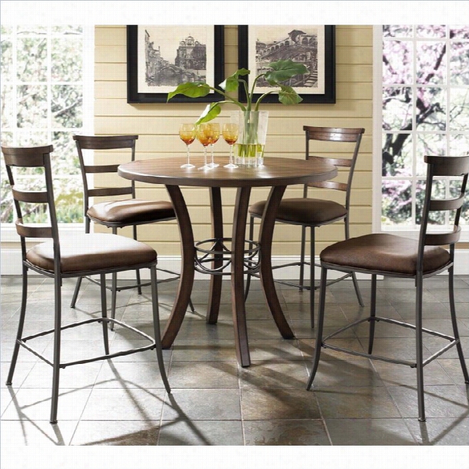 Hillsdale Cameron 5 Pc Counter Height R Ound Pub Set W/ Ladder Stools
