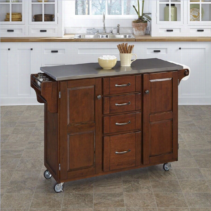 Home Stylees Furniture Stainless S Teel Kitchen Cart In Cherry
