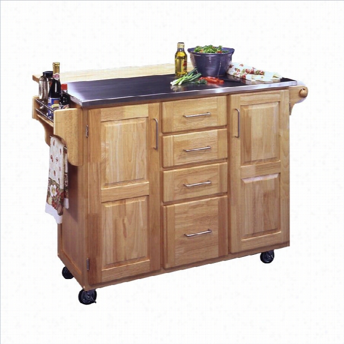 Homme Styles Furniture Stainless Steel Kitchen Cart With Breakfast Bar In Natural Finksh